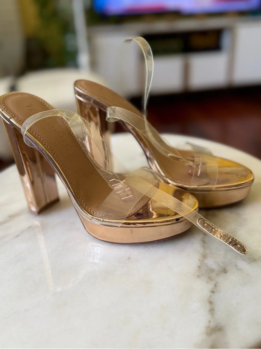 ASOS Clear Strap Rose Gold Platform Heels